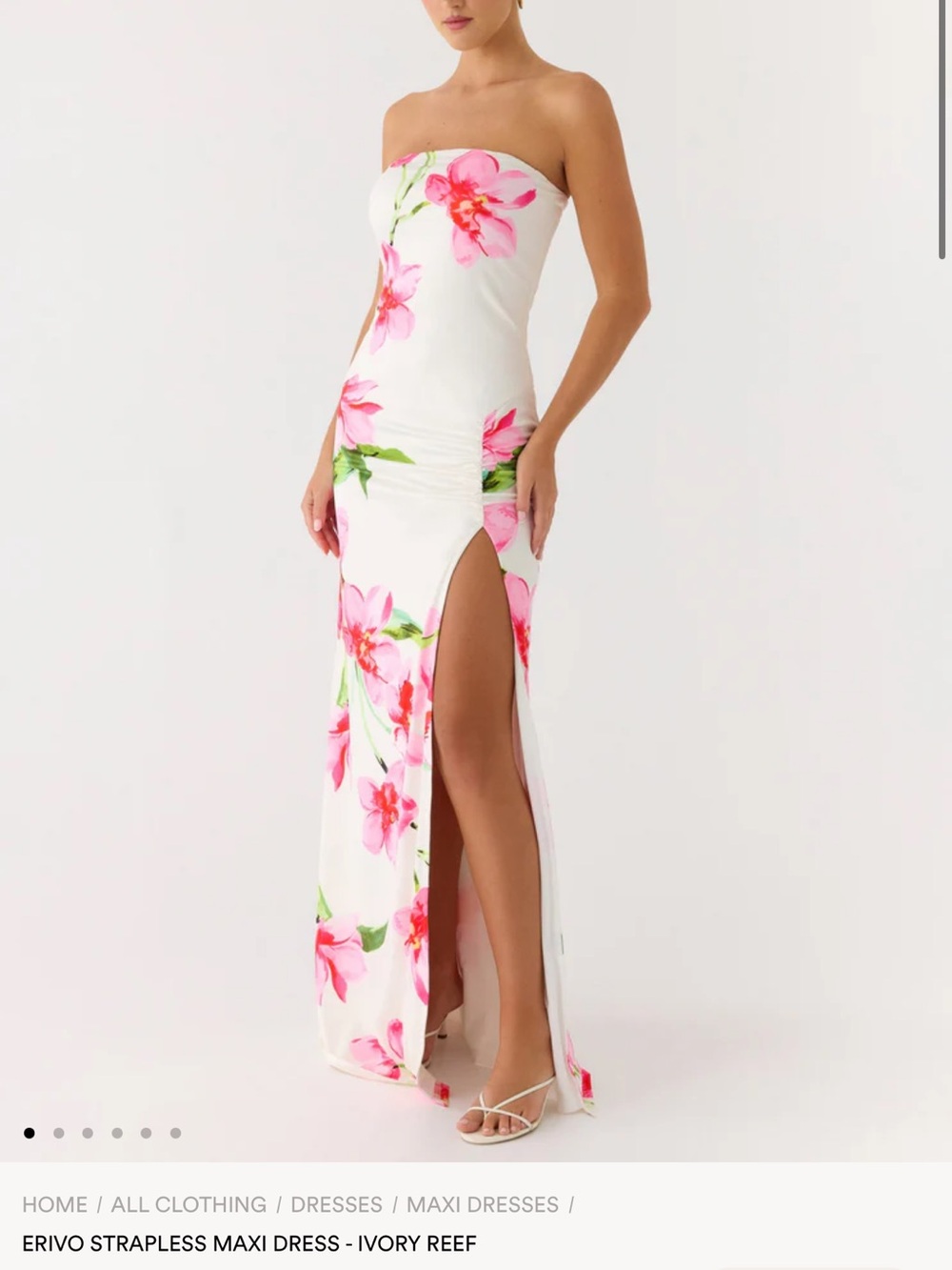 Peppermayo Ivory Strapless Maxi Dress with Pink Floral Print - NWT